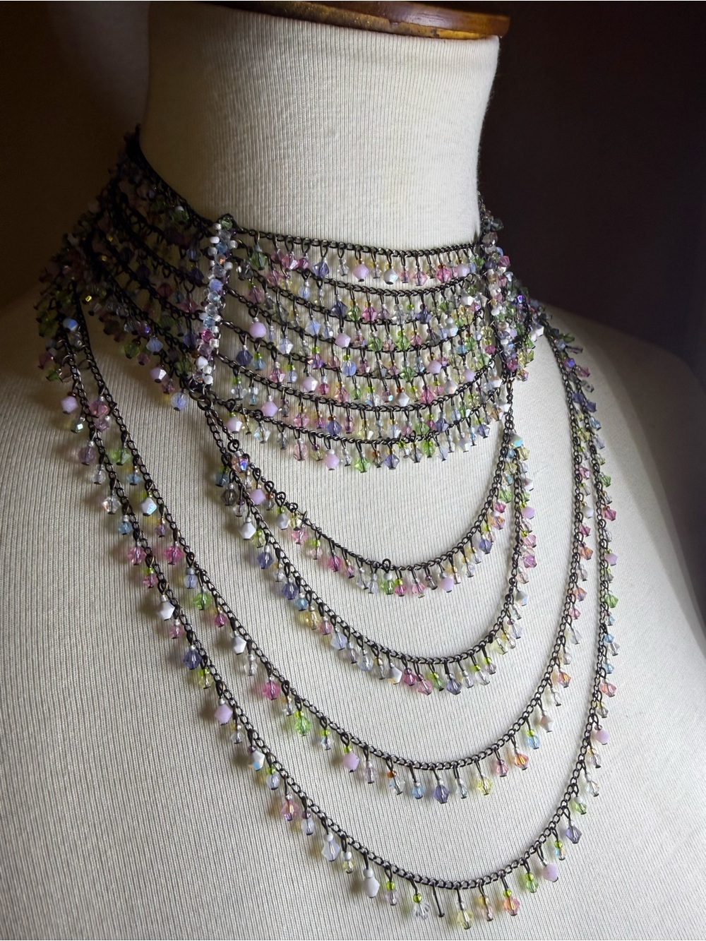 Erickson Beamon Pastel Multi-Row Crystal Fringe Choker Necklace